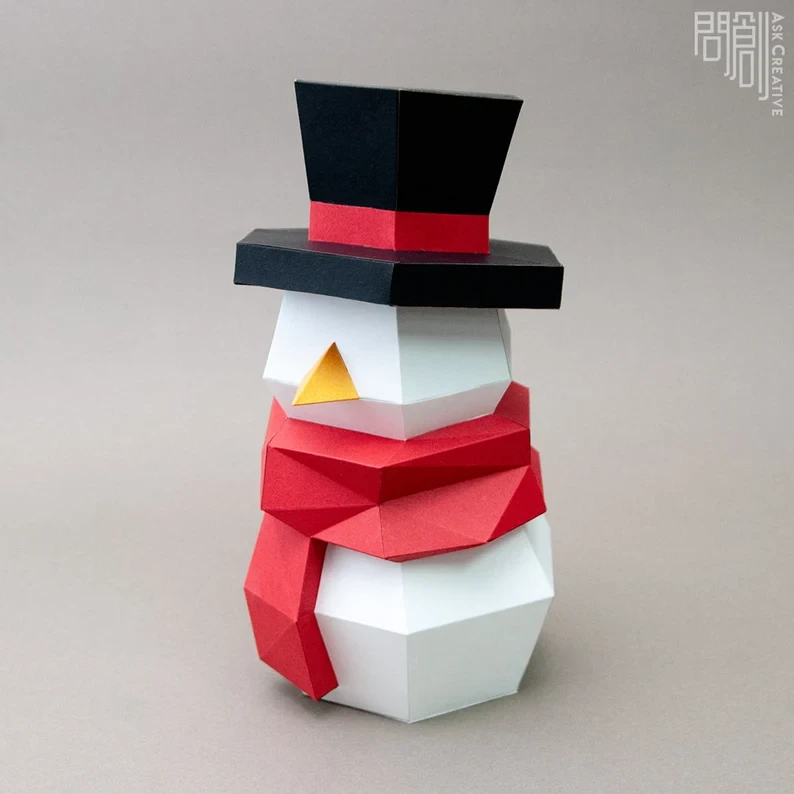 Top Hat Snowman,Papercraft , DIY , Low poly , PDF Papercraft , Snowman Model , Snowman low poly , Xmas
