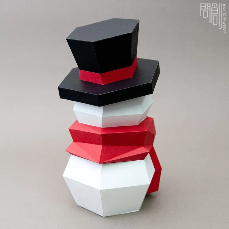 Top Hat Snowman,Papercraft , DIY , Low poly , PDF Papercraft , Snowman Model , Snowman low poly , Xmas