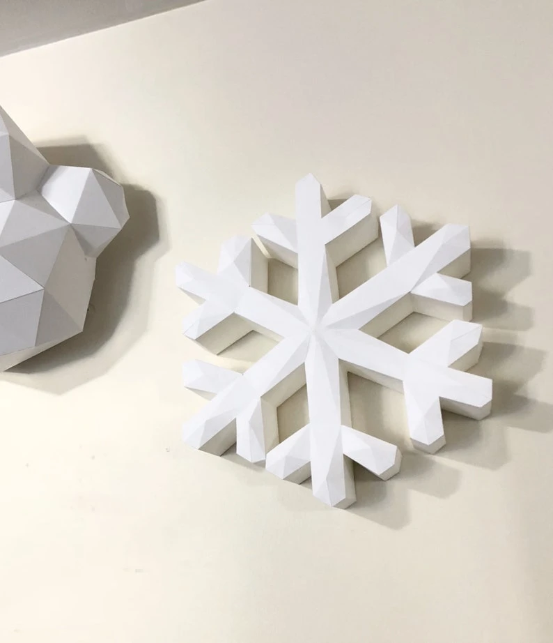 Snowflake 3d Papercraft model. You get PDF digital file templates and instructions for these DIY modern paper sculpture.