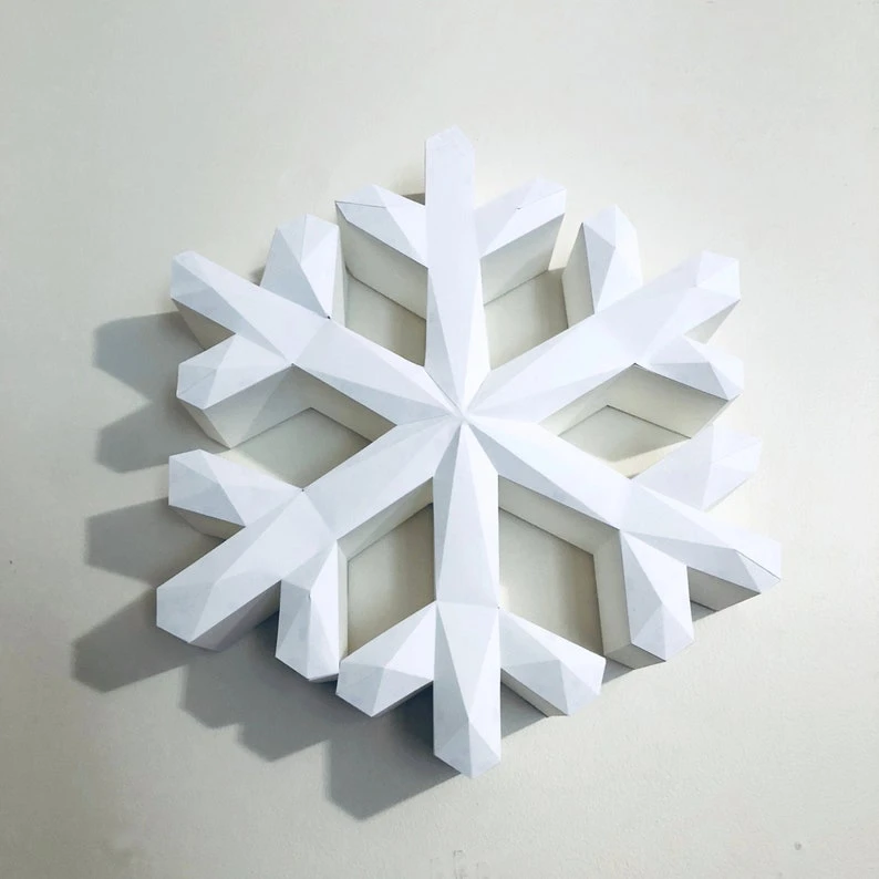 Snowflake 3d Papercraft model. You get PDF digital file templates and instructions for these DIY modern paper sculpture.