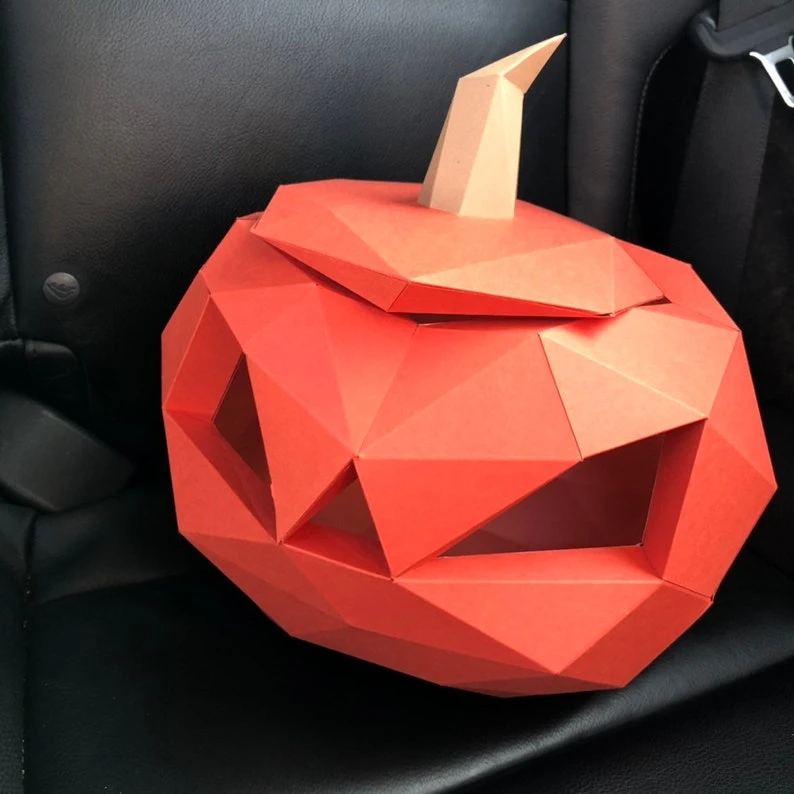 Scary Pumpkin Papercraft. You get PDF digital file with template pattern and instruction for model DIY 3d papercraft lowpoly paper