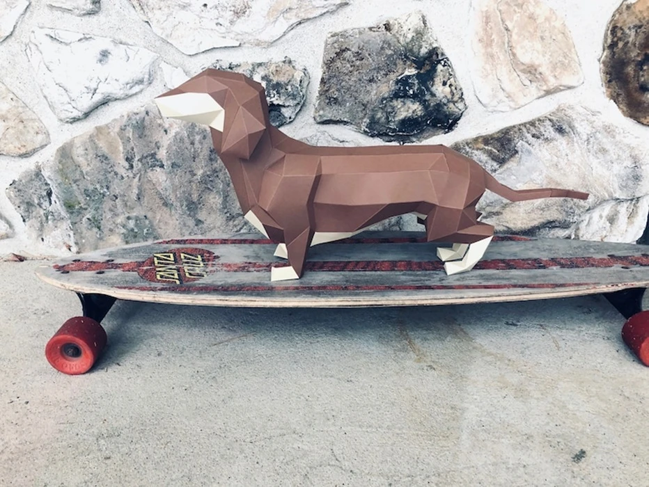 Dachshund dog papercraft. With this purchase you get PDF digital downloadable files for this DIY (do it yourself) paper sculpture.