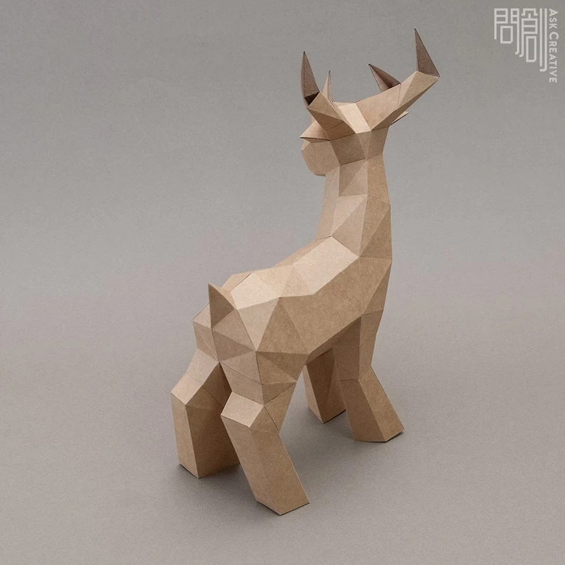 Deer paper model ,Papercraft , DIY , Low poly , PDF Papercraft , Deer Model , Deer low poly , Deer