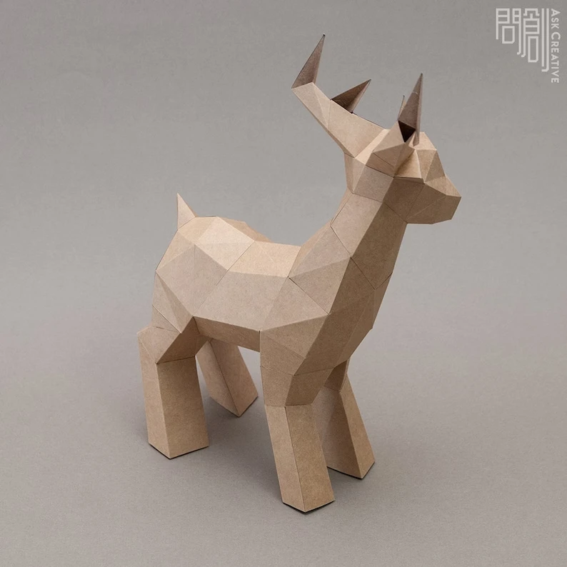 Deer paper model ,Papercraft , DIY , Low poly , PDF Papercraft , Deer Model , Deer low poly , Deer