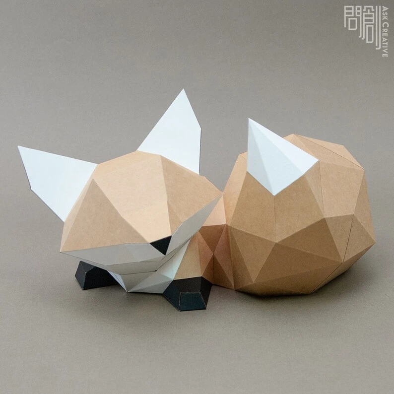 Fox paper model,Papercraft , DIY , Low poly , PDF Papercraft , Fox Model , Fox low poly