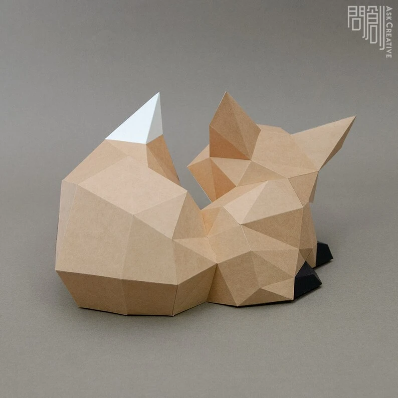 Fox paper model,Papercraft , DIY , Low poly , PDF Papercraft , Fox Model , Fox low poly