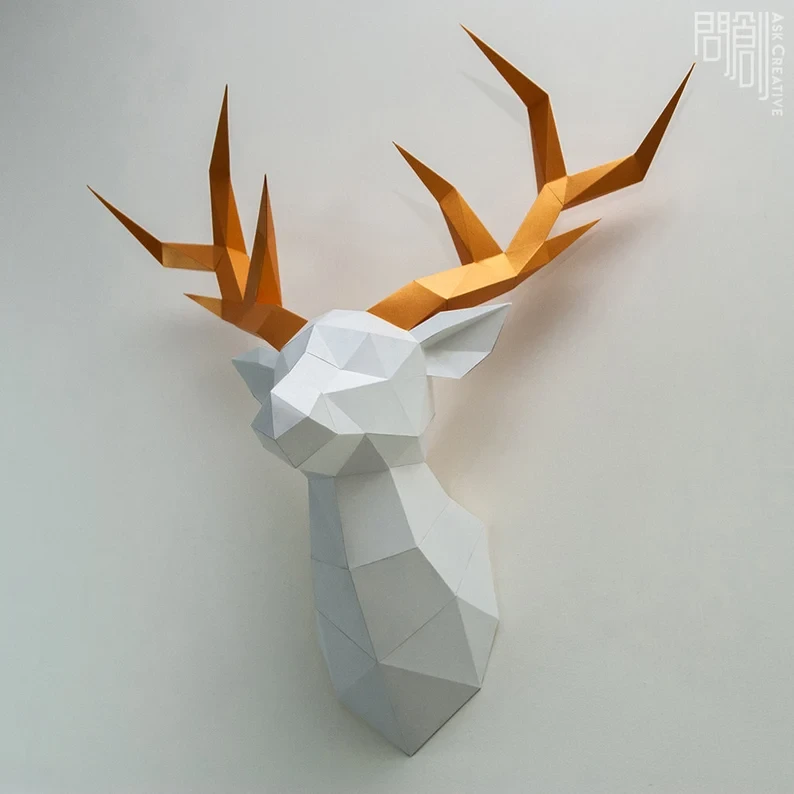 Deer paper decoration,Papercraft , DIY , Low poly , PDF Papercraft , DeerModel , Deer low poly , polygonal