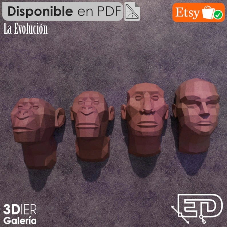 The Human Evolution PDF Papercraft Templates, Paper Art and Craft for Home Decor, DIY, 3DIER, PDF Patterns, Papercraft Templates, Low Poly