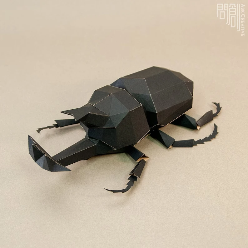 Horn Beetle paper model ,Papercraft , DIY , Low poly , PDF Papercraft , Unicorn Beetle , Dynastinae , Rhinoceros Beetle