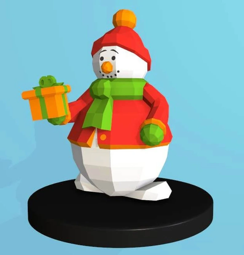 SnowMan with Gift Papercraft, PDF Template, DIY 3d Model, FanArt, Paper Sculpture, Low Poly, Pepakura Craft, Manualidad