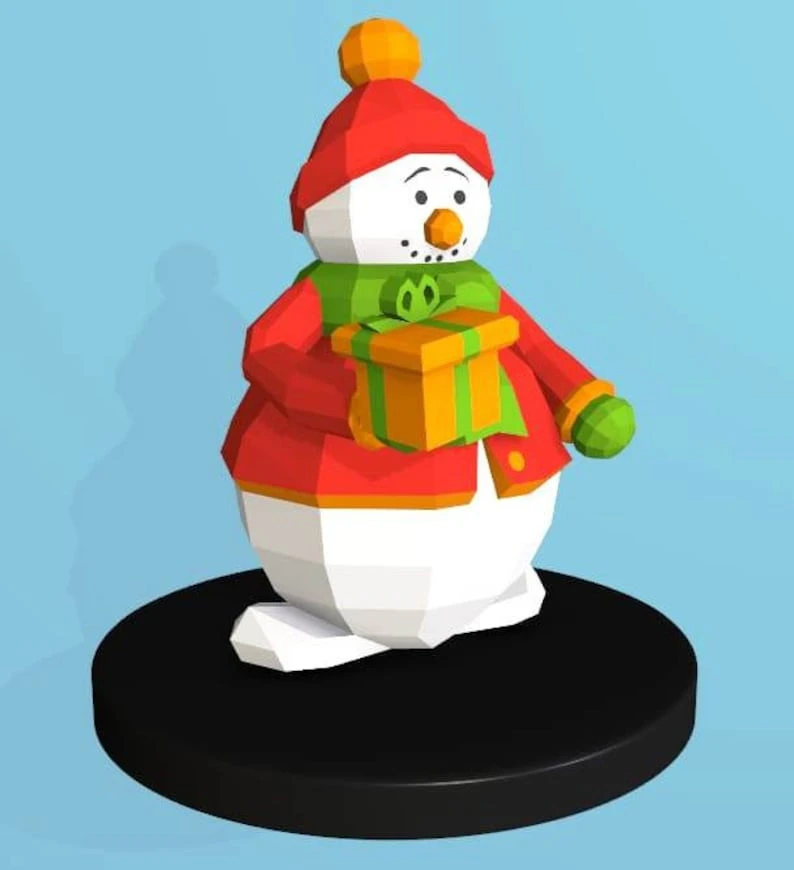 SnowMan with Gift Papercraft, PDF Template, DIY 3d Model, FanArt, Paper Sculpture, Low Poly, Pepakura Craft, Manualidad