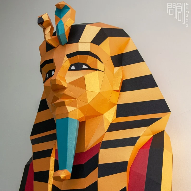 Tutankhamun gold mask, Papercraft , DIY , Low poly , PDF Papercraft , fantasy Model , polygonal , Mummy.