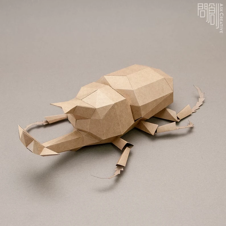 Horn Beetle paper model ,Papercraft , DIY , Low poly , PDF Papercraft , Unicorn Beetle , Dynastinae , Rhinoceros Beetle