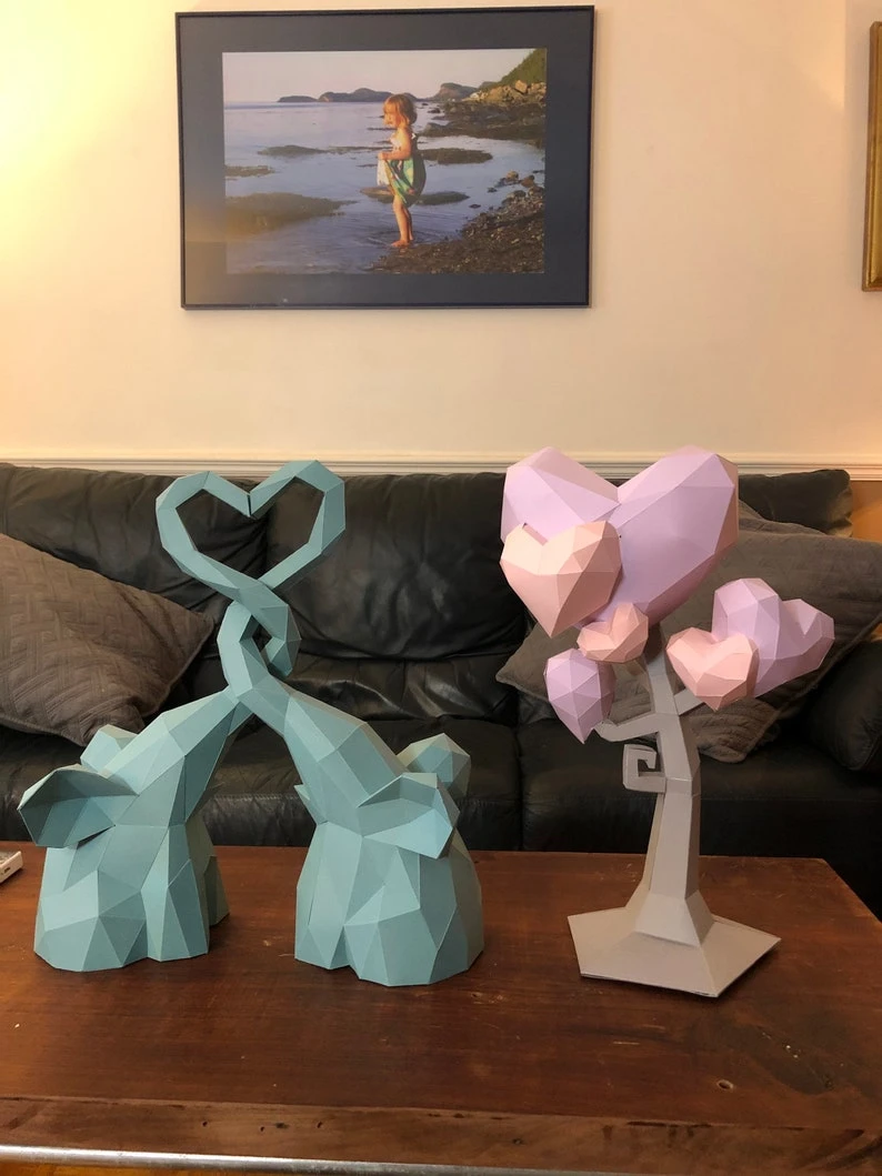 Tree of love 3D papercraft. You get a PDF digital file templates and instruction for this DIY modern paper decoration.