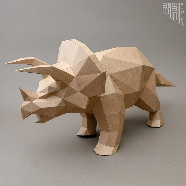 Triceratops paper model ,Papercraft , DIY , Low poly , Triceratops Model , PDF Papercraft , Triceratops Model , Triceratops low poly