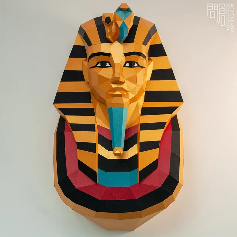 Tutankhamun gold mask, Papercraft , DIY , Low poly , PDF Papercraft , fantasy Model , polygonal , Mummy.