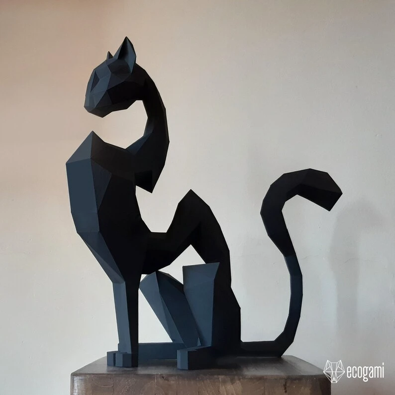 Egyptian cat papercraft sculpture, printable 3D puzzle, papercraft Pdf template to make your Egyptian decor