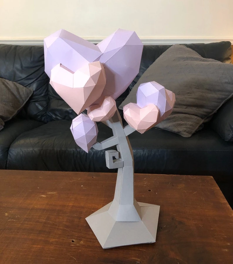 Tree of love 3D papercraft. You get a PDF digital file templates and instruction for this DIY modern paper decoration.