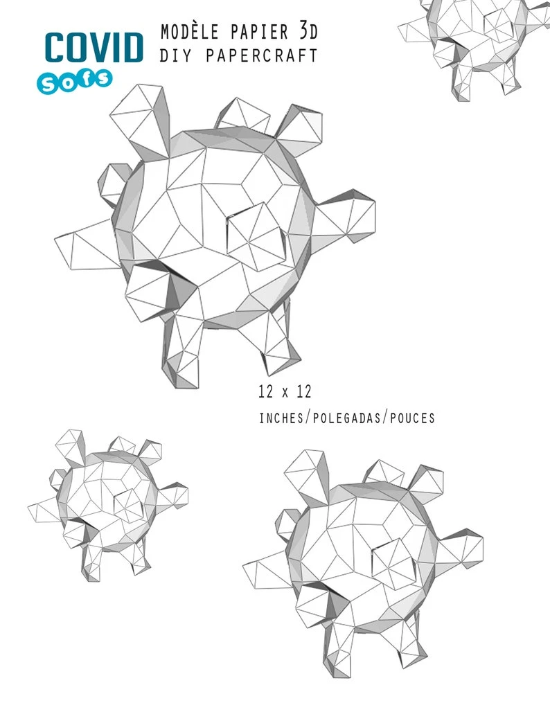 Virus 3d papercraft. You get PDF digital file templates and instructions for these DIY modern paper sculpture.