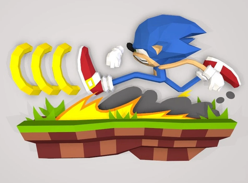 Sonic Running Papercraft, PDF Template, DIY 3d Model, FanArt, Paper Sculpture, Low Poly, Pepakura Craft, Manualidad