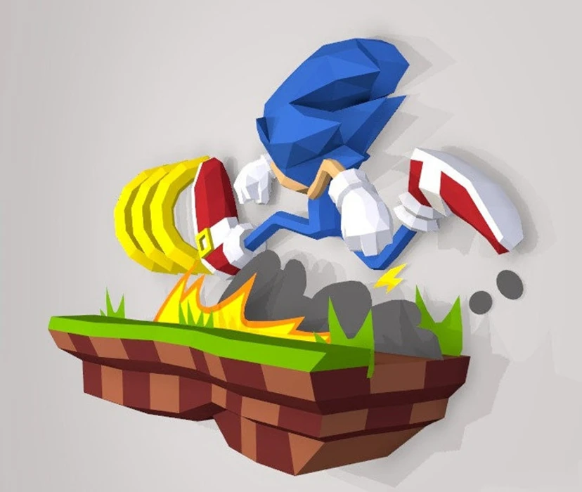 Sonic Running Papercraft, PDF Template, DIY 3d Model, FanArt, Paper Sculpture, Low Poly, Pepakura Craft, Manualidad