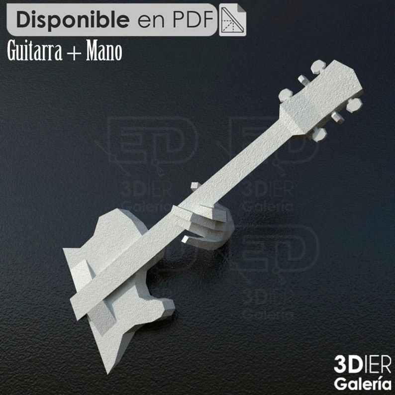 Guitar Design Papercraft with PDF templates to build by hand, Paper Art and Craft for Home Decor, DIY, 3DIER, PDF Patterns, Papercraft Templates, Low Poly