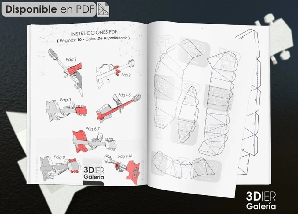 Guitar Design Papercraft with PDF templates to build by hand, Paper Art and Craft for Home Decor, DIY, 3DIER, PDF Patterns, Papercraft Templates, Low Poly