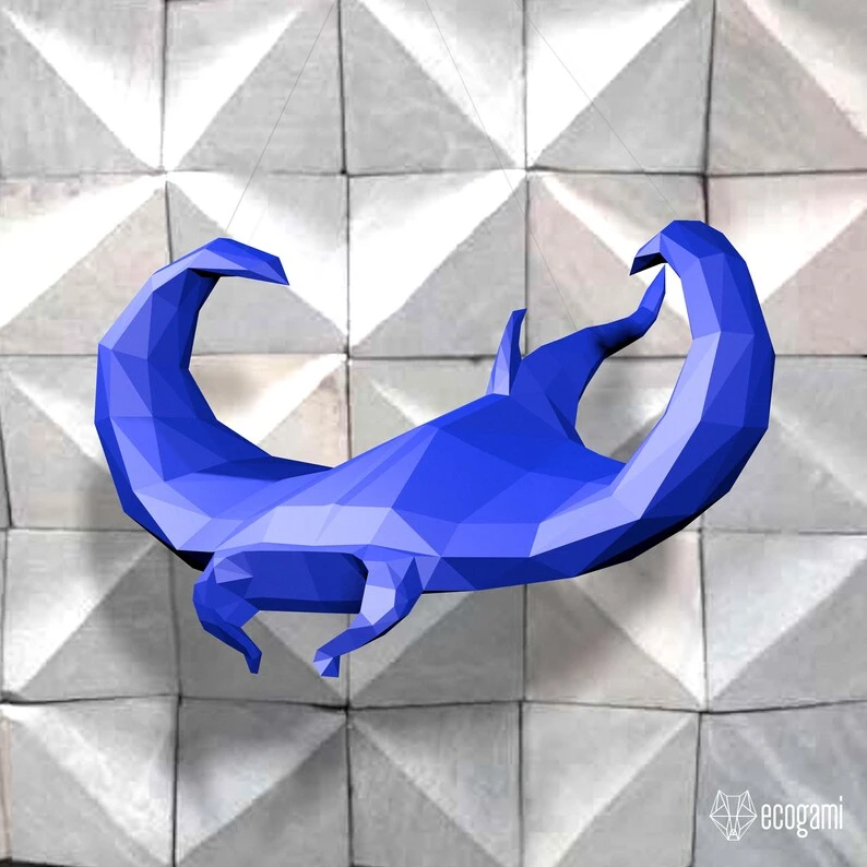 Manta ray papercraft sculpture, printable 3D puzzle, papercraft Pdf template to make your fish paper sculpture