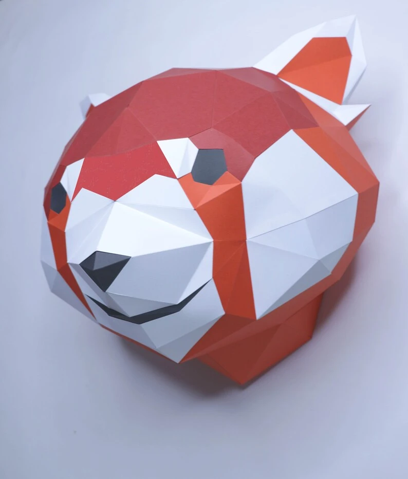 red Panda papercraft. You get a PDF digital file templates and instructions for this DIY (do it yourself) modern paper sculpture.