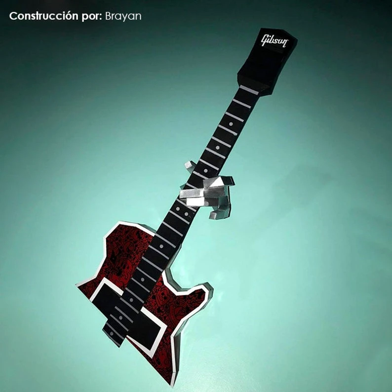 Guitar Design Papercraft with PDF templates to build by hand, Paper Art and Craft for Home Decor, DIY, 3DIER, PDF Patterns, Papercraft Templates, Low Poly