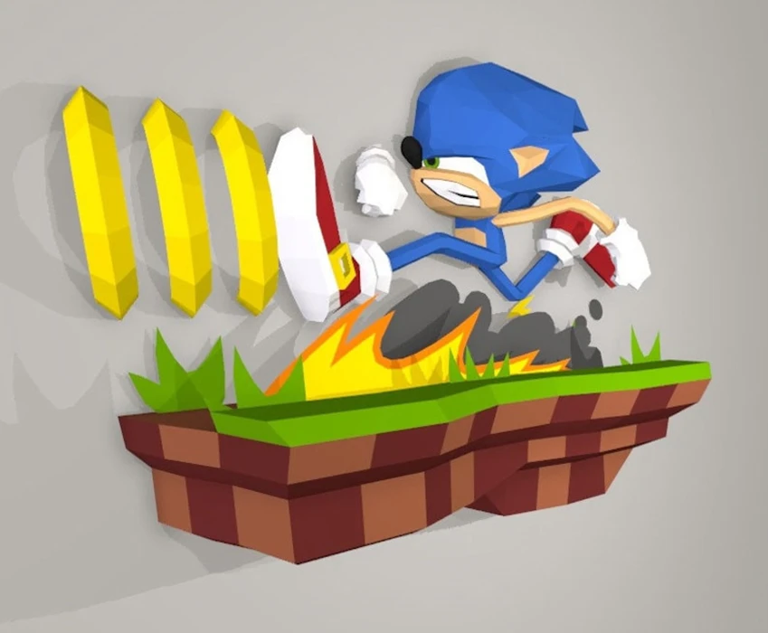 Sonic Running Papercraft, PDF Template, DIY 3d Model, FanArt, Paper Sculpture, Low Poly, Pepakura Craft, Manualidad