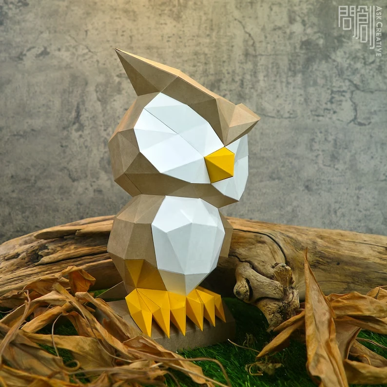 Owl paper model ,Papercraft , DIY , Low poly , PDF Papercraft , Owl Model , Owl low poly ,Owl