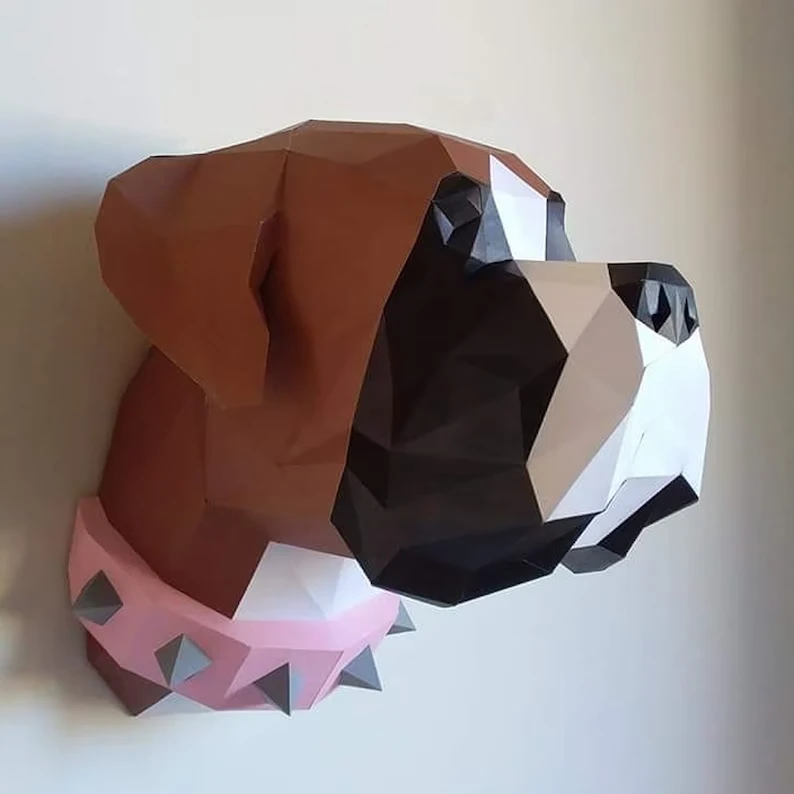 Boxer papercraft sculpture, printable 3D puzzle, papercraft Pdf template to make your boxer dog wall décor