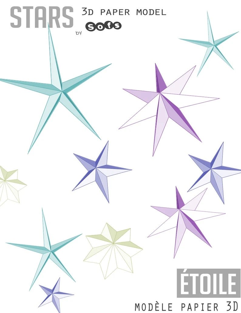 Stars on wall 3d papercraft model. You get PDF digital file templates and instructions for these DIY modern paper sculpture.