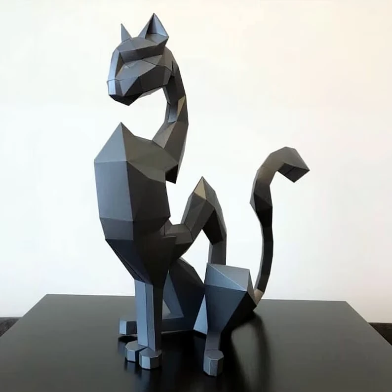 Egyptian cat papercraft sculpture, printable 3D puzzle, papercraft Pdf template to make your Egyptian decor