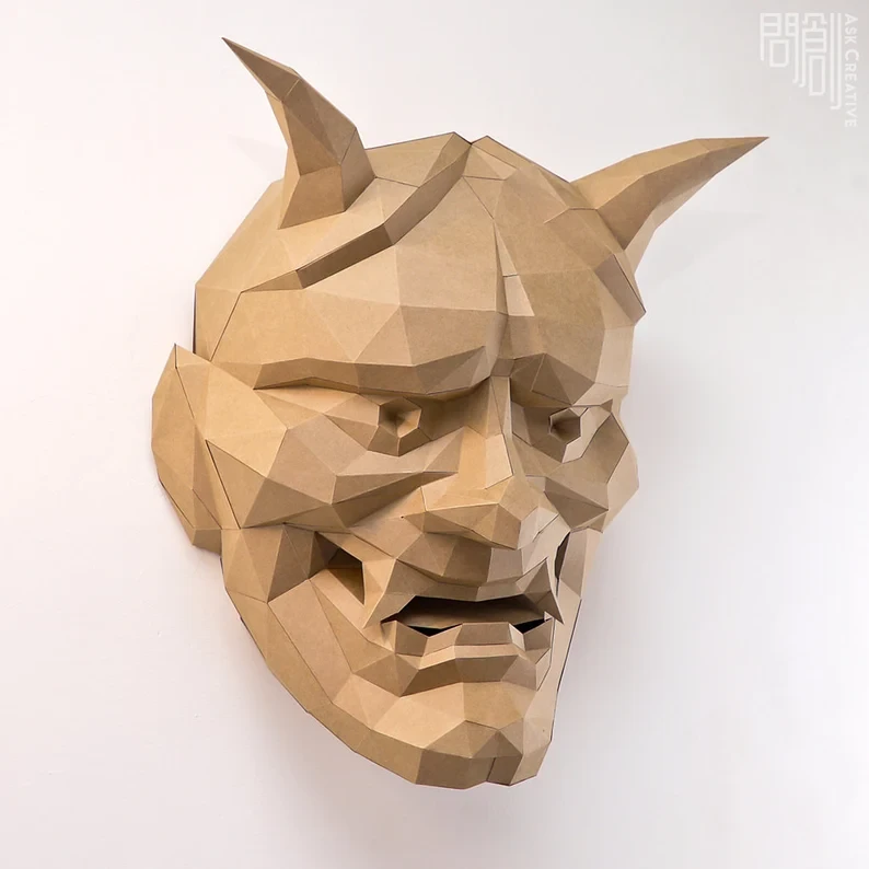 Prajna Mask, Papercraft , DIY , Low poly , PDF Papercraft , fantasy Model , polygonal , Prajna ,Japan