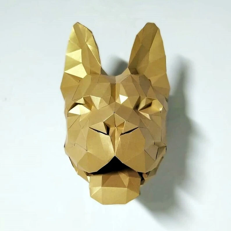 French Bulldog papercraft sculpture, printable 3D puzzle, papercraft Pdf template to make your dog wall décor