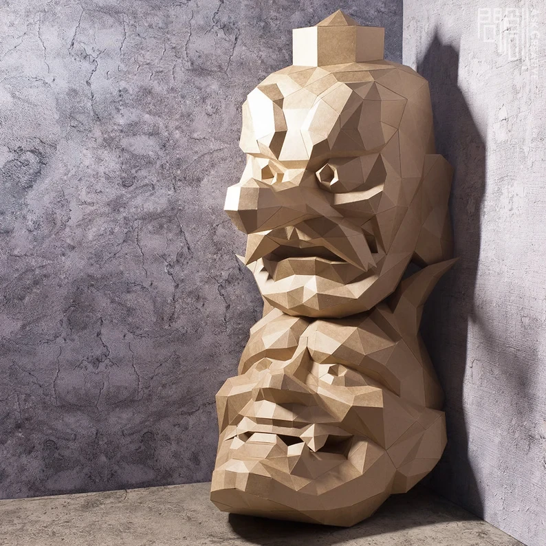Prajna Mask, Papercraft , DIY , Low poly , PDF Papercraft , fantasy Model , polygonal , Prajna ,Japan