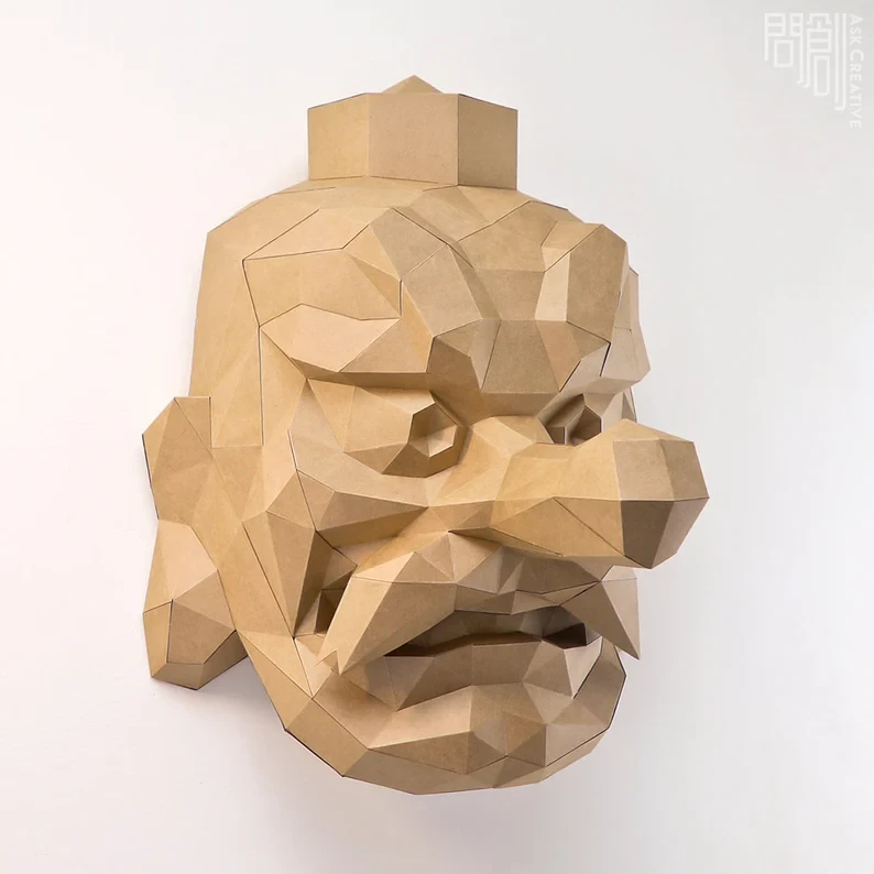 Tengu Mask, Papercraft , DIY , Low poly , PDF Papercraft , fantasy Model , polygonal , Tengu ,Japan