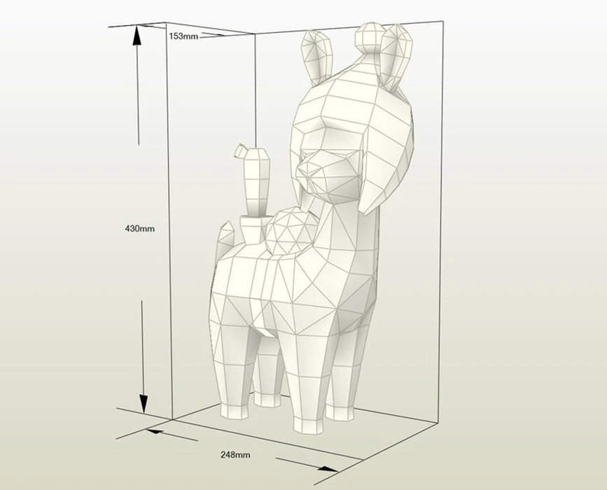 Baby Llama Version 3, LLama bebé Versión 3 Low Poly, Papercraft, PDF template, Paper model, Sculpture, 3D puzzle, Polygonal model, Lowpoly