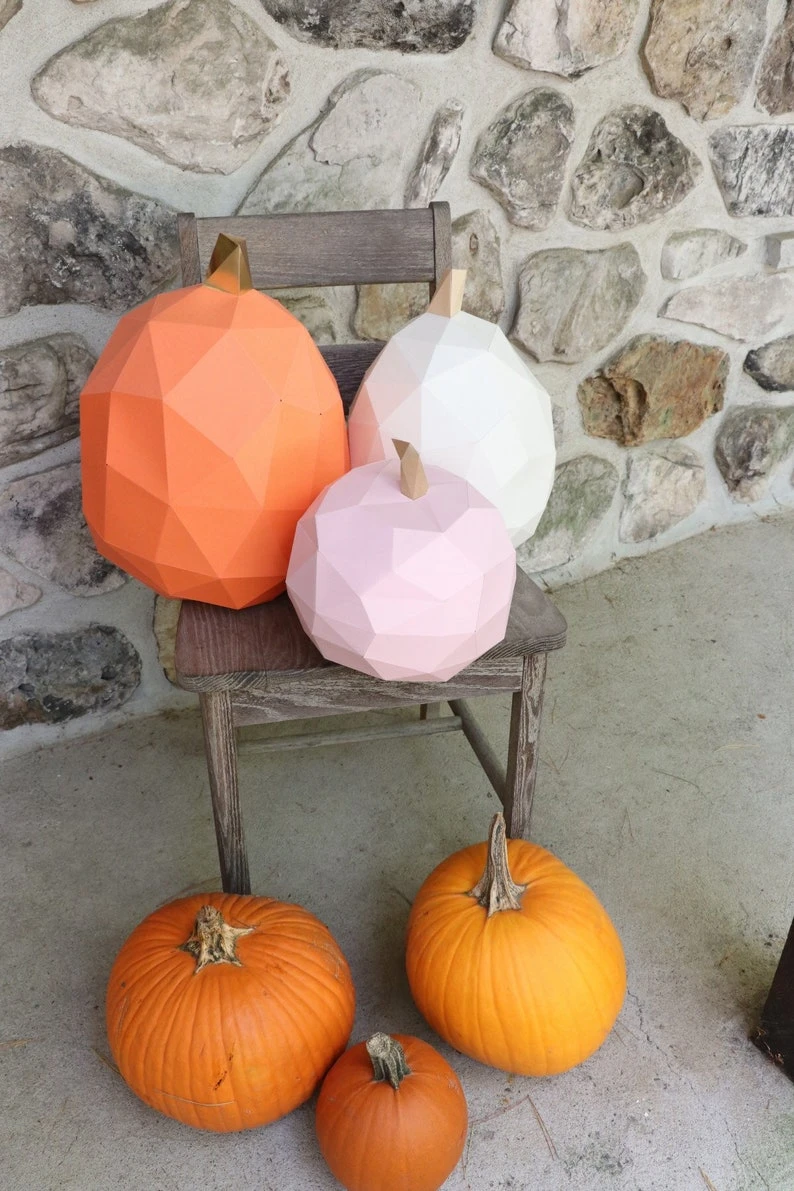 Pumpkins Papercraft. You get PDF digital file with templates and instruction of 2 models DIY papercraft minimalist pumpkins.