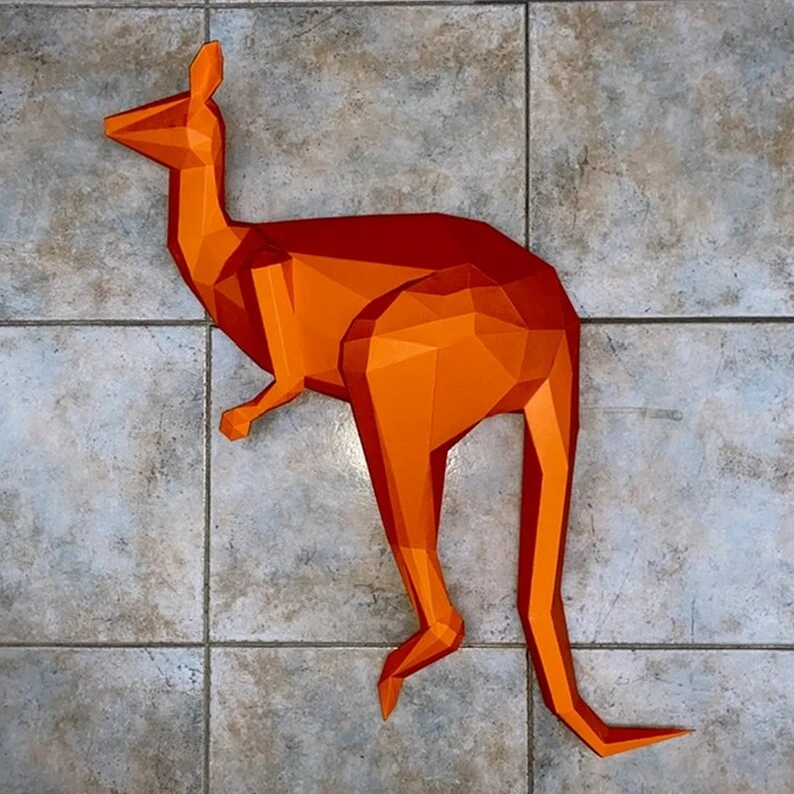 Kangaroo papercraft trophy, printable 3D puzzle, papercraft Pdf template to make your Australia wall decor