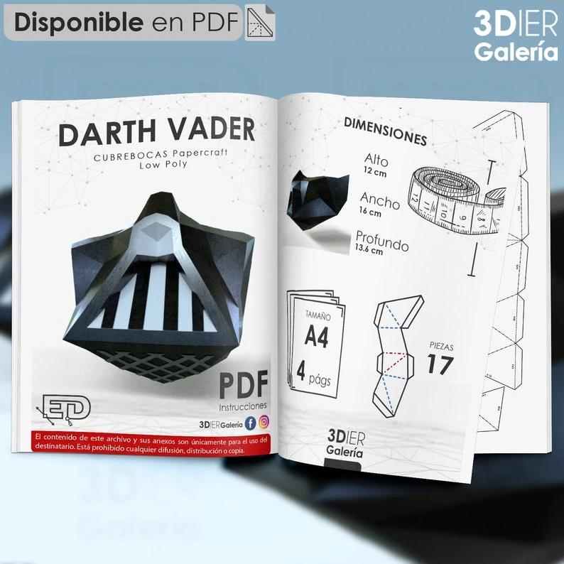 Darth Vader Mask PDF Papercraft Templates, Paper Art and Craft for Home Decor, DIY, 3DIER, PDF Patterns, Papercraft Templates, Low Poly