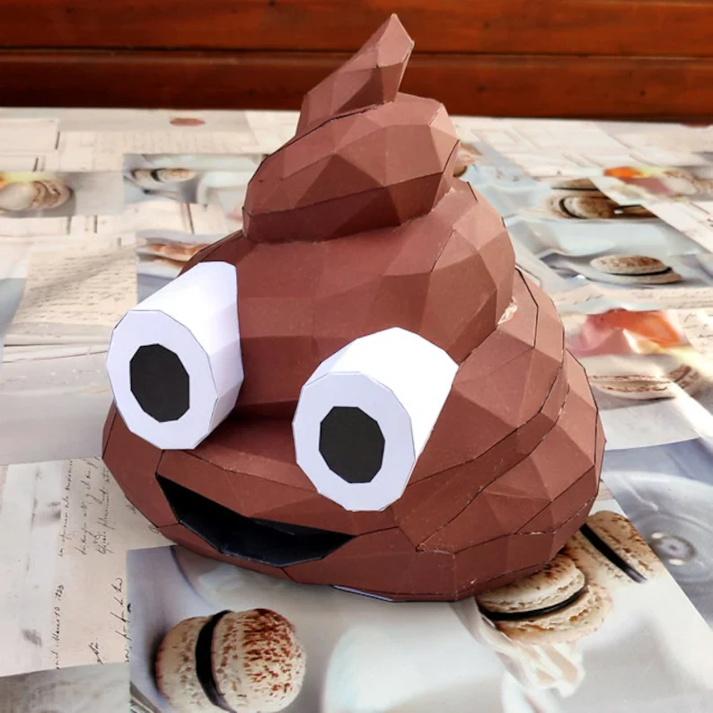 Poo emoji papercraft sculpture, printable 3D puzzle, papercraft Pdf template to make your poo paper sculpture