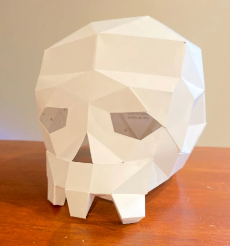 Skull Paper Mask 3d papercraft. 3 sizes included. Get PDF digital file pattern and instruction for DIY low poly paper mask.