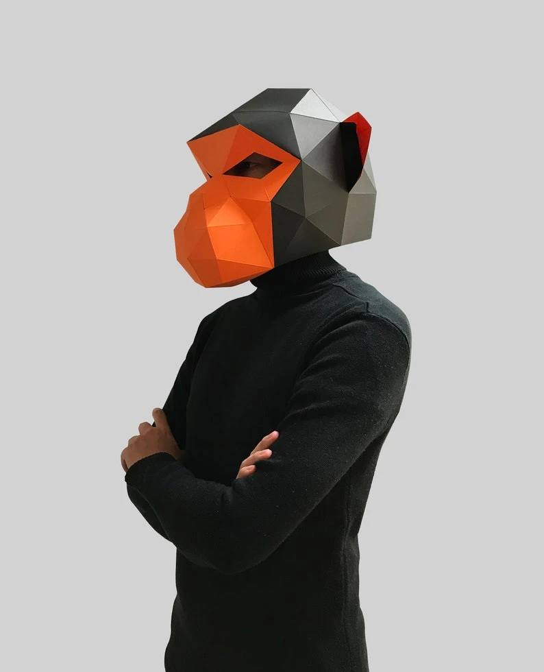Chimpanzee monkey mask template - paper mask, papercraft mask, masks ...