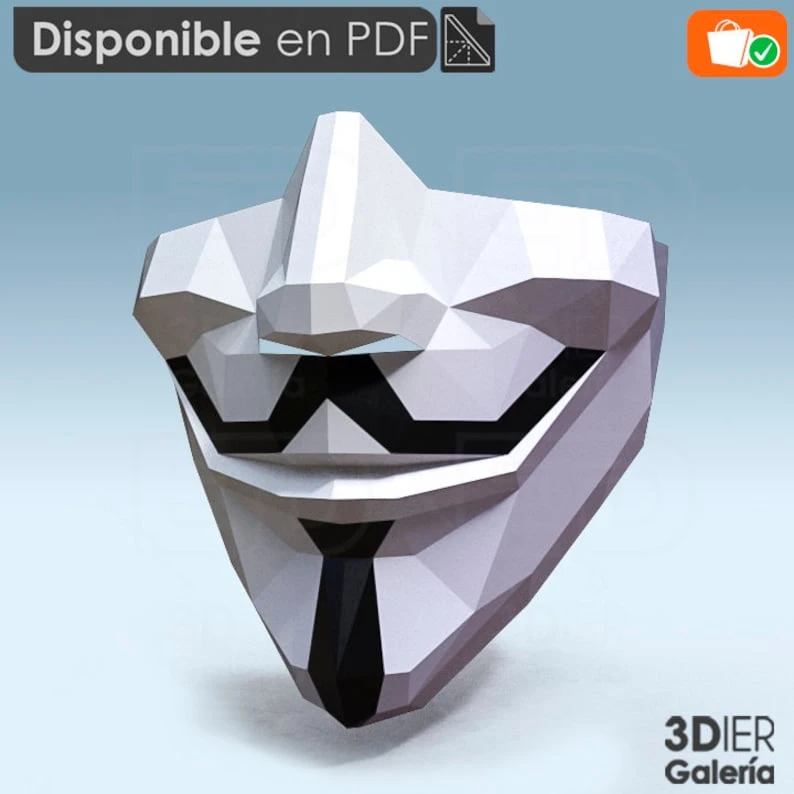 Anonymous Mask PDF Papercraft Templates, Paper Art and Craft for Home Decor, DIY, 3DIER, PDF Patterns, Papercraft Templates, Low Poly