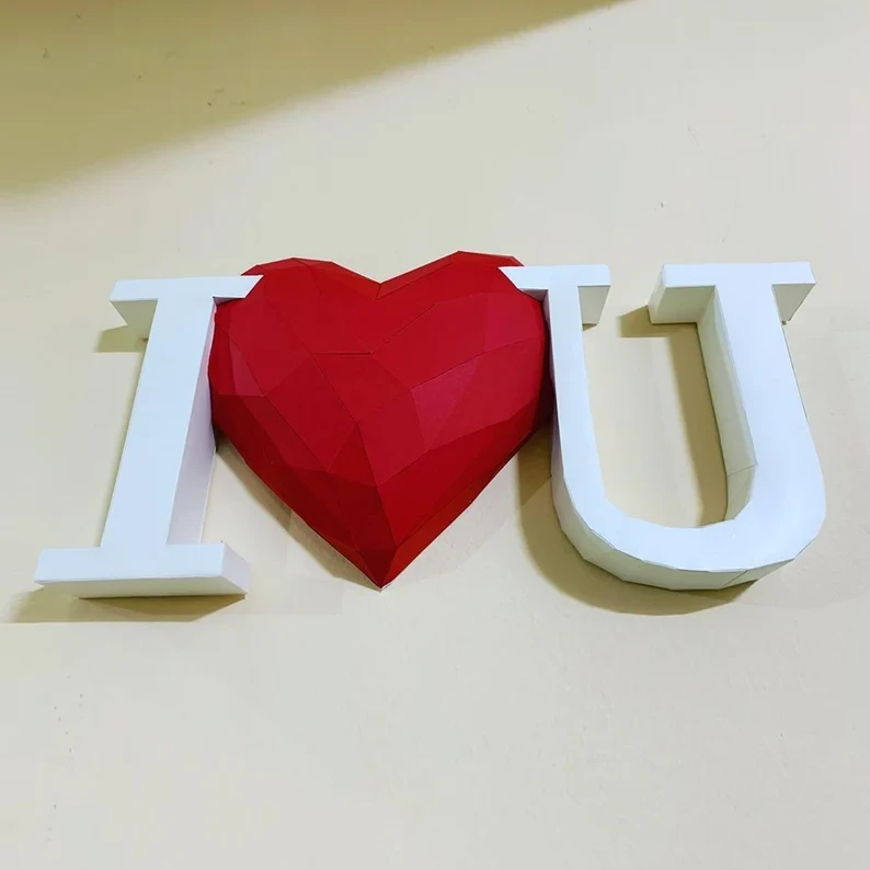 I love you papercraft sculpture, printable 3D puzzle, papercraft Pdf template to make your Saint Valentine decor