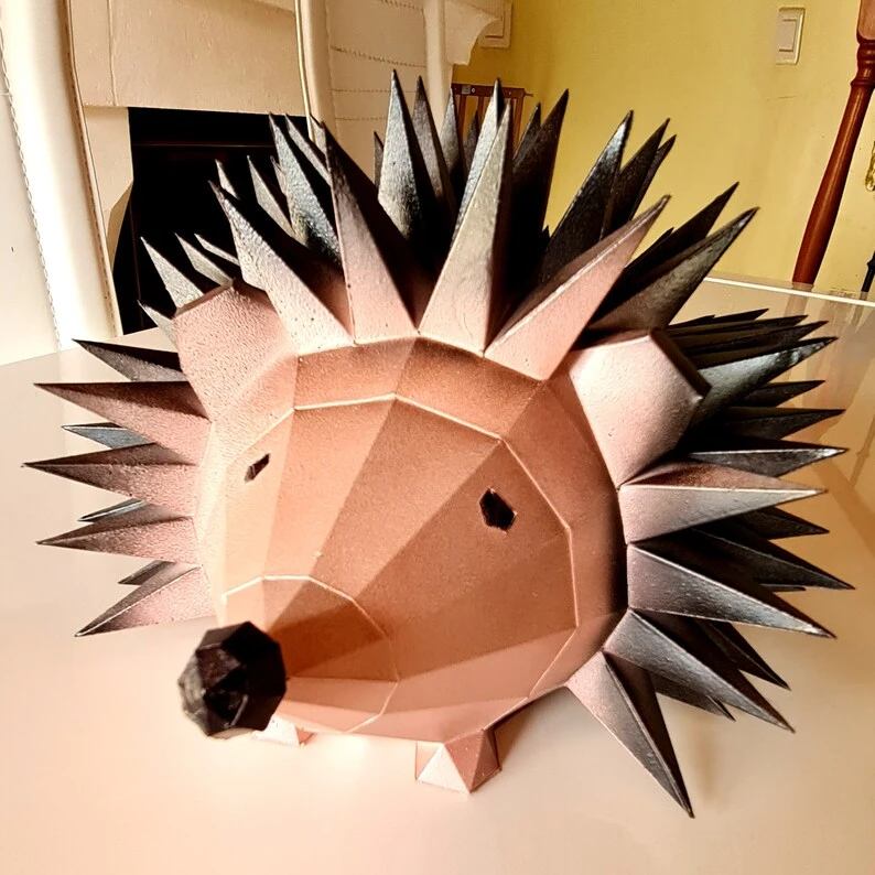 Hedgehog papercraft sculpture, printable 3D puzzle, papercraft Pdf template to make your hedgehog paper sculpture