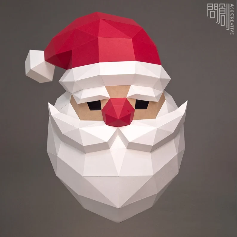 Santa Claus mask, Papercraft, DIY, Low poly, Mask, PDF Papercraft, Santa ,Pattern mask , Santa Claus